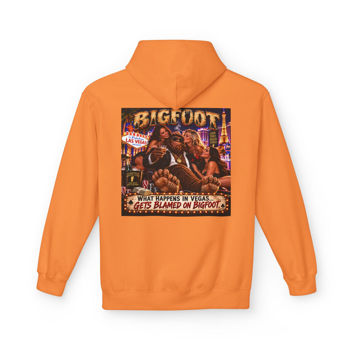 Back Print - Bigfoot Sasquatch Night Out Hoodie | Vintage Cryptid Campfire Design