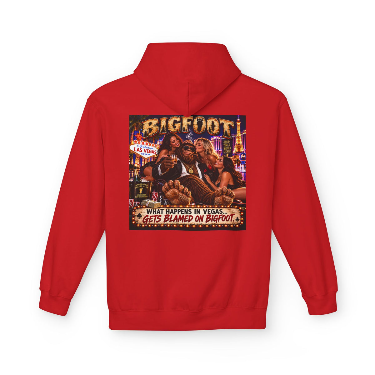 Back Print - Bigfoot Sasquatch Night Out Hoodie | Vintage Cryptid Campfire Design