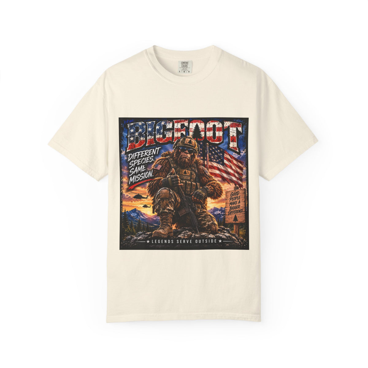 Bigfoot American Flag Illustration T-Shirt | Sasquatch Retro Graphic Tee