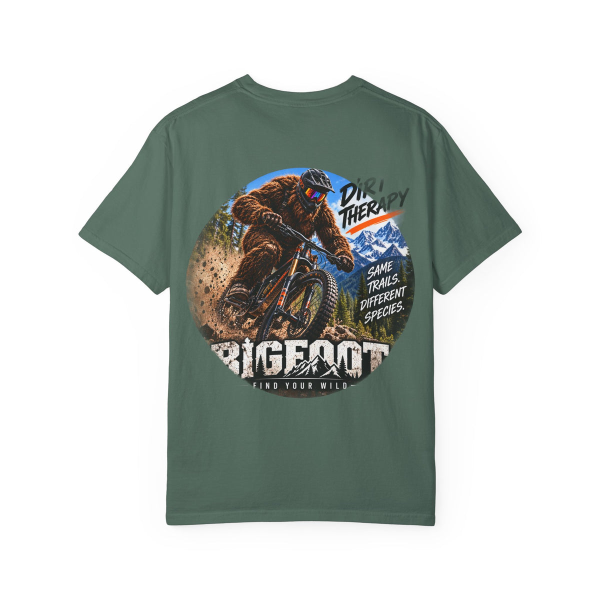 BackPrint -  Dirt Therapy Mountain Biker Graphic T-Shirt | Bigfoot Trail Adventure