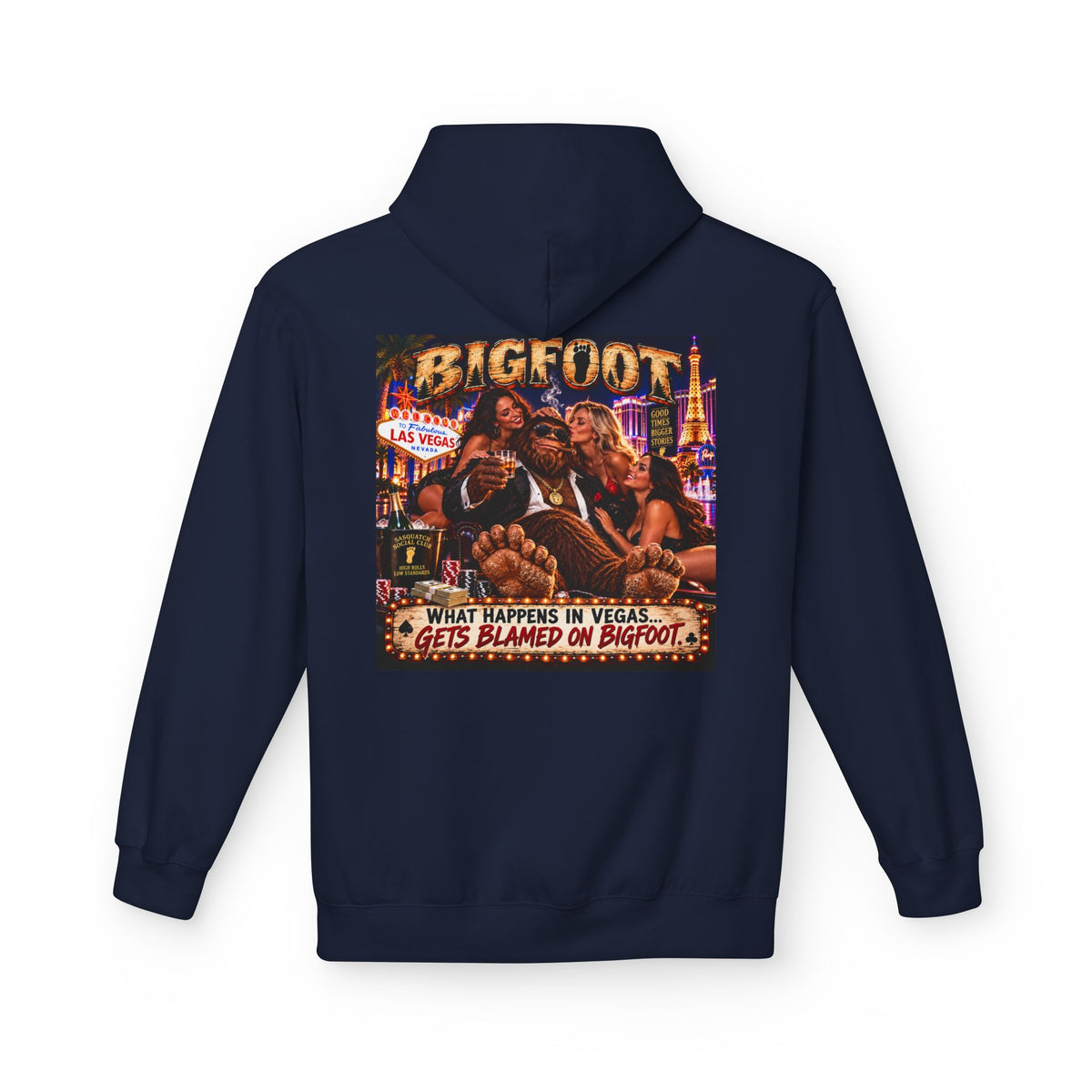 Back Print - Bigfoot Sasquatch Night Out Hoodie | Vintage Cryptid Campfire Design