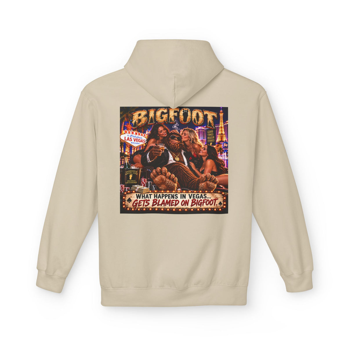 Back Print - Bigfoot Sasquatch Night Out Hoodie | Vintage Cryptid Campfire Design