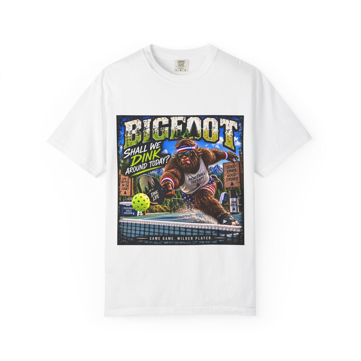 Bigfoot Pickleball Poster Art T-Shirt | Shall We Dink Retro Graphic