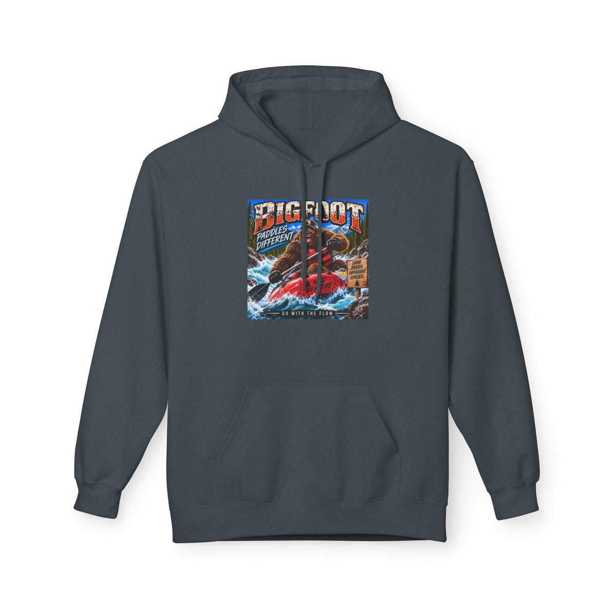 Bigfoot River Adventure Hoodie | Sasquatch Retro Poster Design