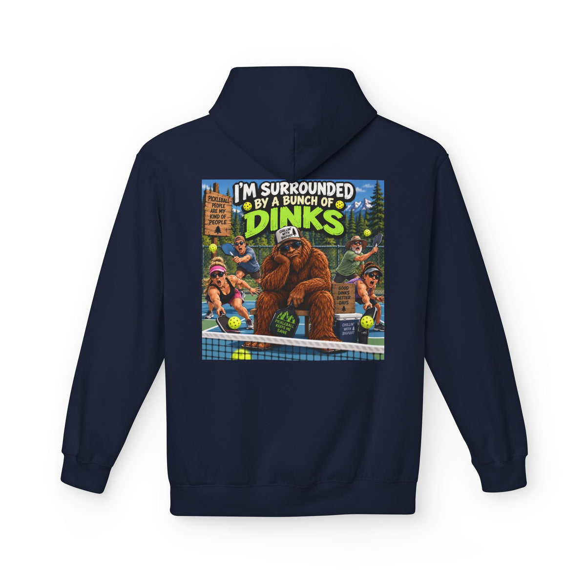 Back Print - I'm Surrounded by Dinos Hoodie | Retro Cartoon Dinosaur Illustration