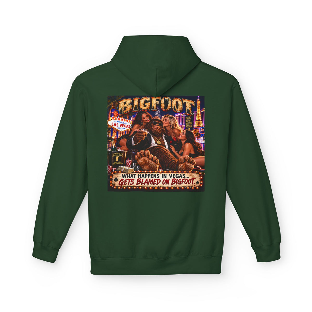 Back Print - Bigfoot Sasquatch Night Out Hoodie | Vintage Cryptid Campfire Design