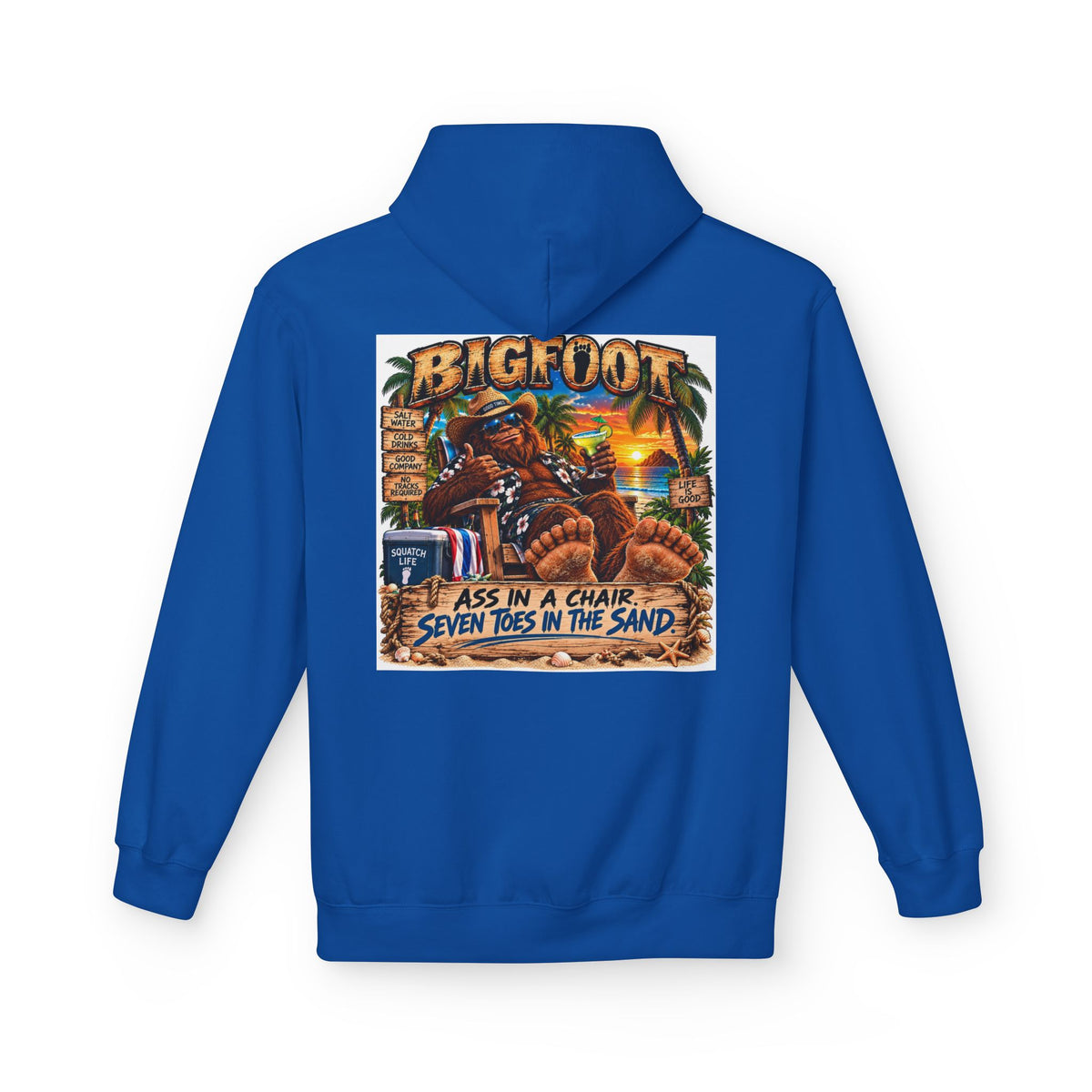 Back Print -  Big Lot Vintage Tropical Scene Hoodie | Sunset Palm Trees, Beach Road Sign