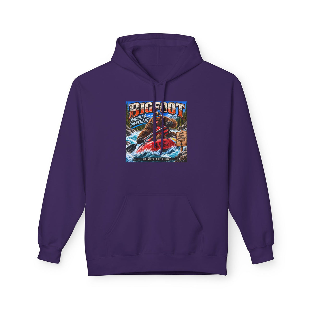 Bigfoot River Adventure Hoodie | Sasquatch Retro Poster Design