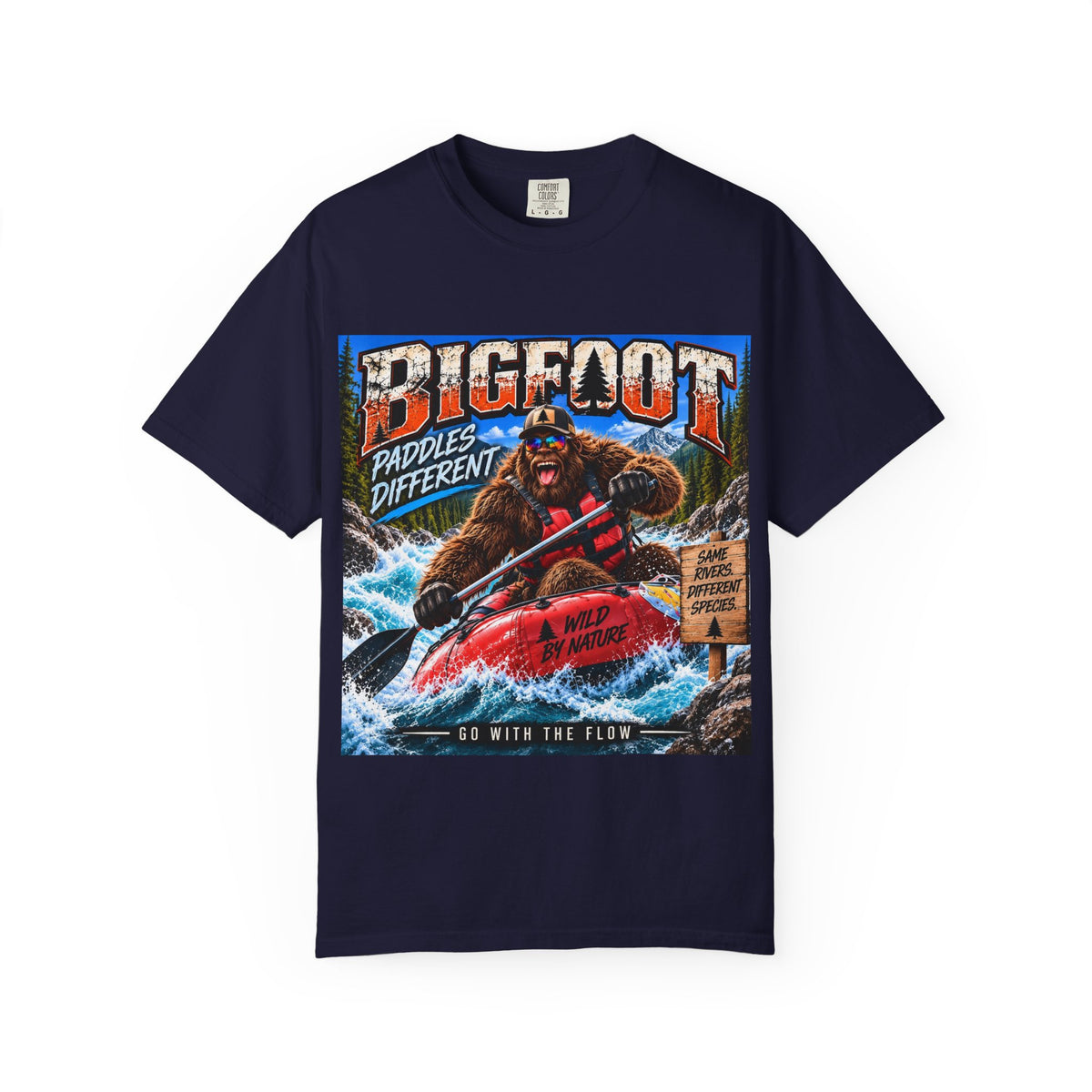 Bigfoot Kayaking Tee | Sasquatch Paddles Different, River Rapids Graphic Shirt