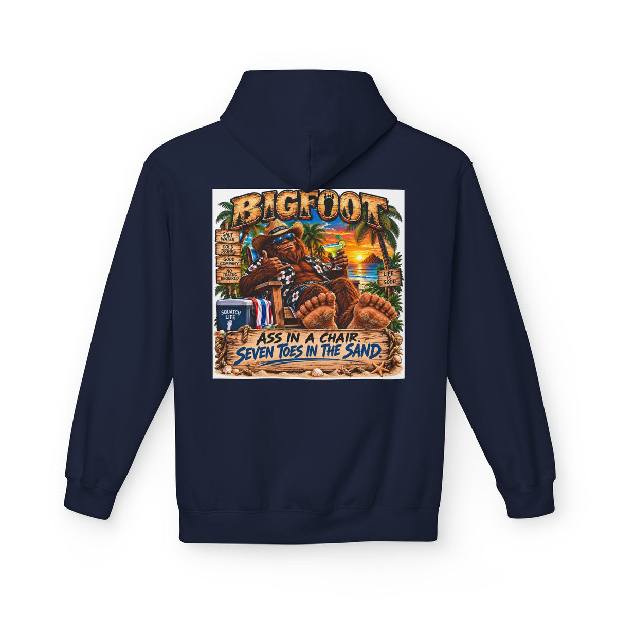 Back Print -  Big Lot Vintage Tropical Scene Hoodie | Sunset Palm Trees, Beach Road Sign