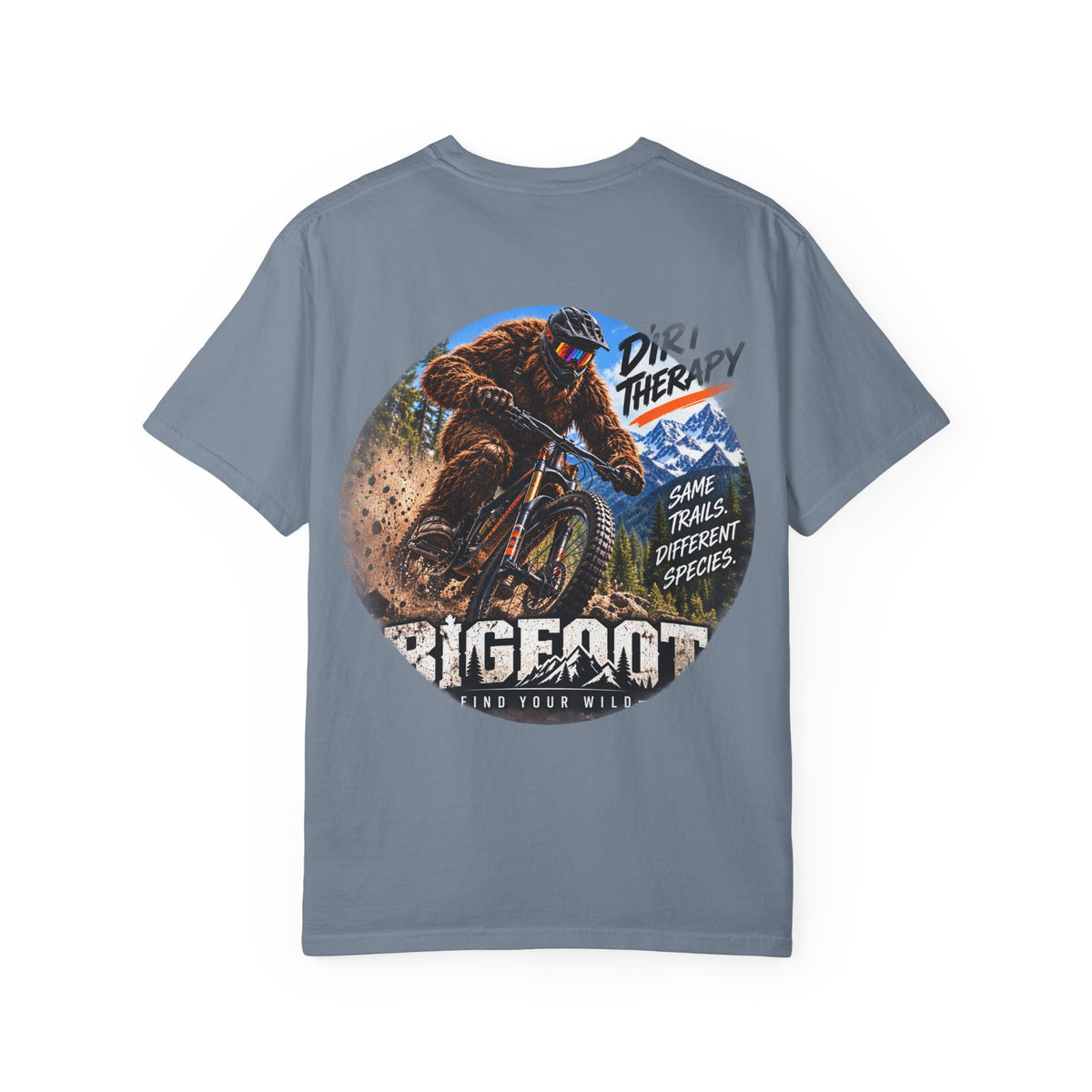 BackPrint -  Dirt Therapy Mountain Biker Graphic T-Shirt | Bigfoot Trail Adventure