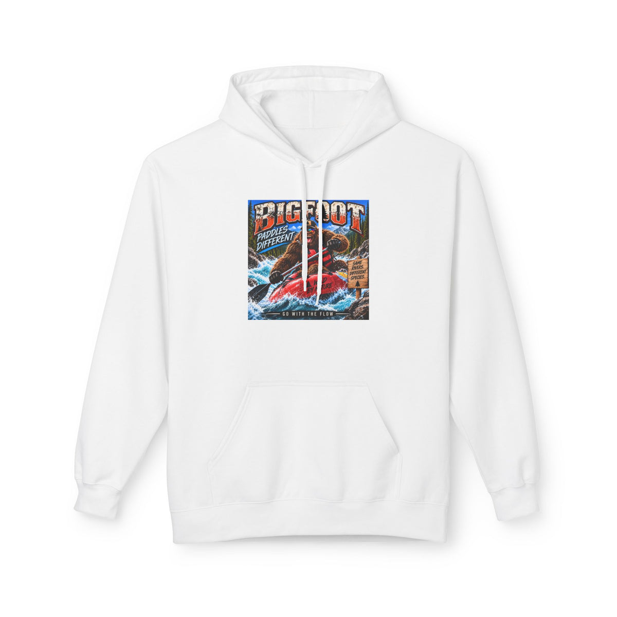 Bigfoot River Adventure Hoodie | Sasquatch Retro Poster Design