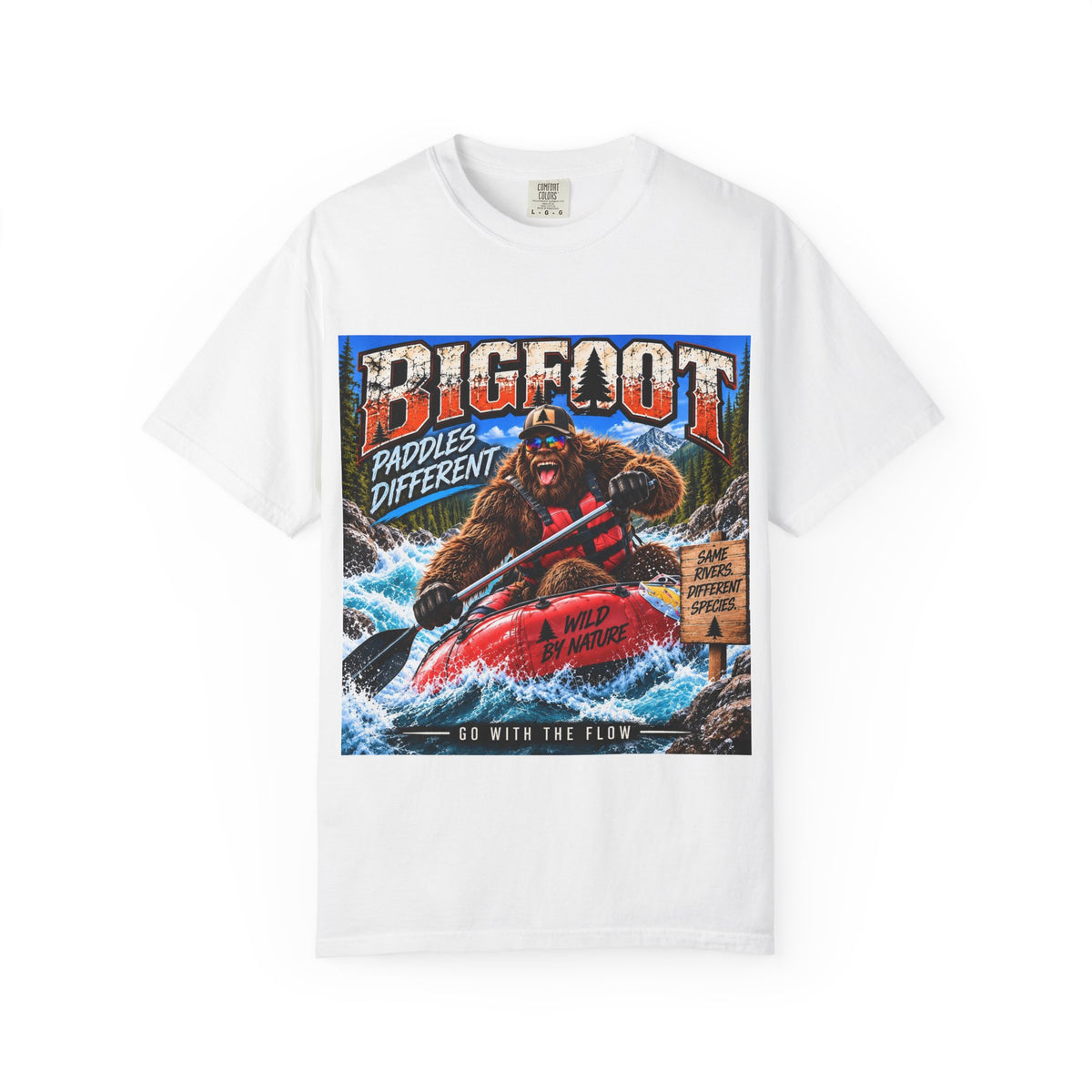 Bigfoot Kayaking Tee | Sasquatch Paddles Different, River Rapids Graphic Shirt