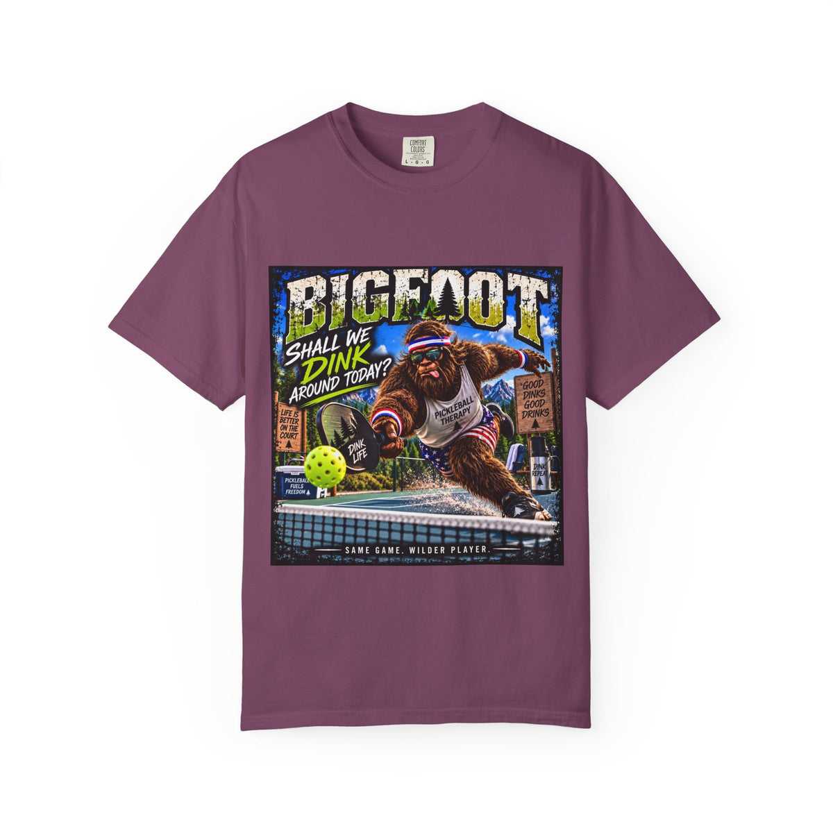 Bigfoot Pickleball Poster Art T-Shirt | Shall We Dink Retro Graphic