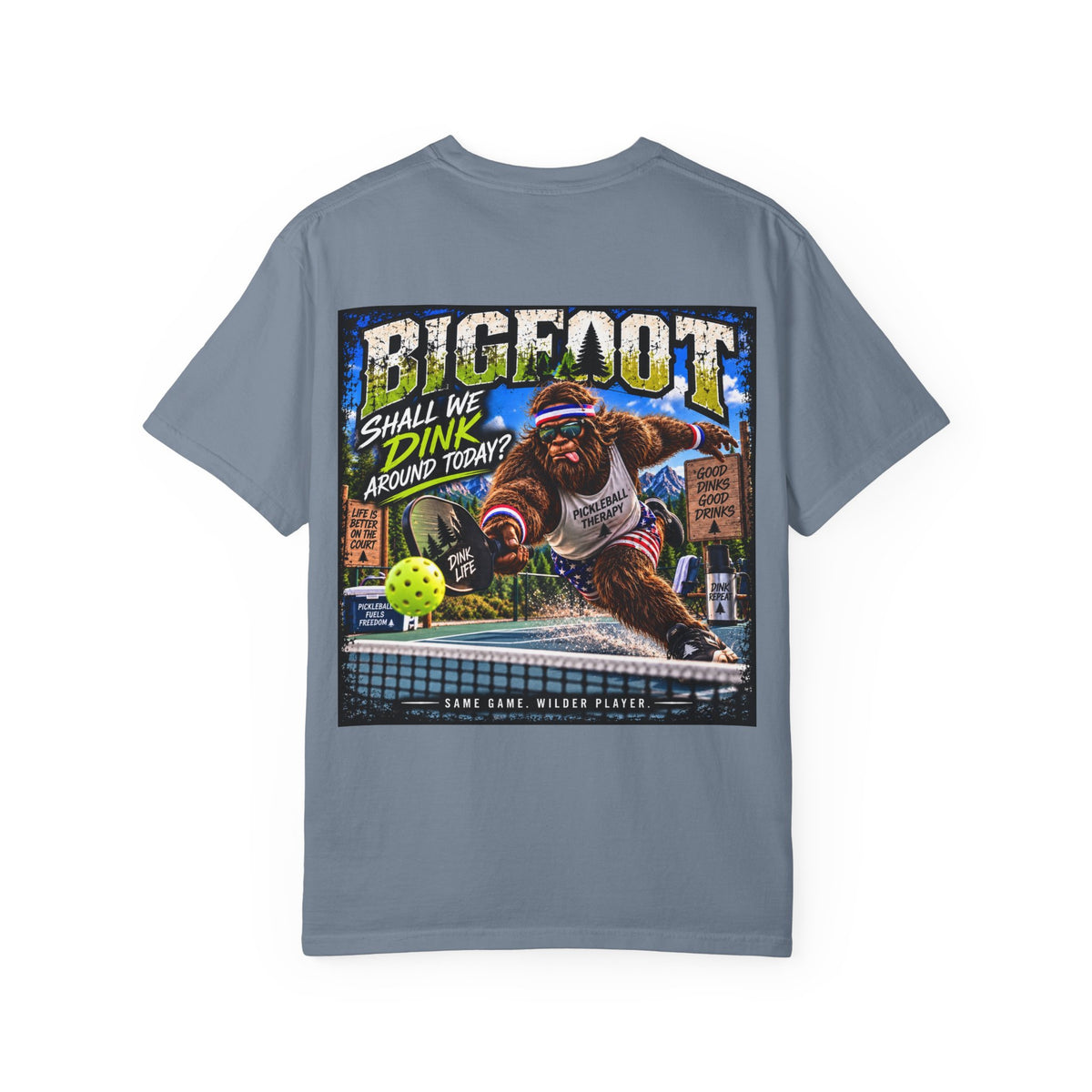 Back Print - Bigfoot Pickleball Poster Art T-Shirt | Shall We Dink Retro Graphic