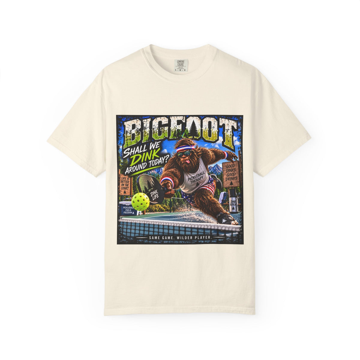 Bigfoot Pickleball Poster Art T-Shirt | Shall We Dink Retro Graphic