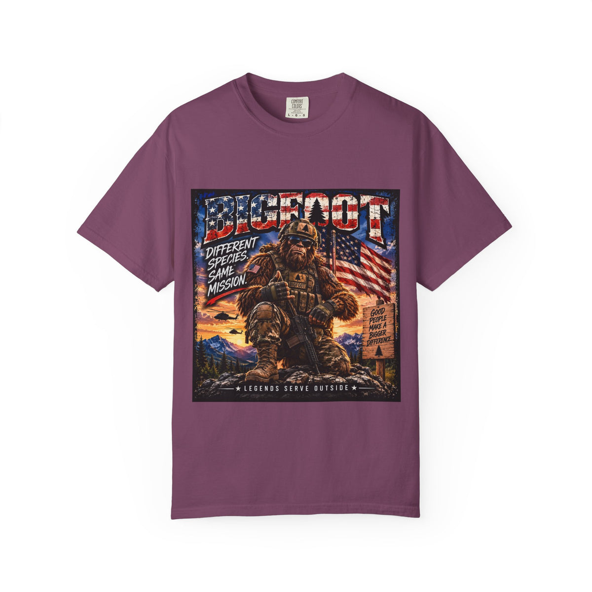 Bigfoot American Flag Illustration T-Shirt | Sasquatch Retro Graphic Tee