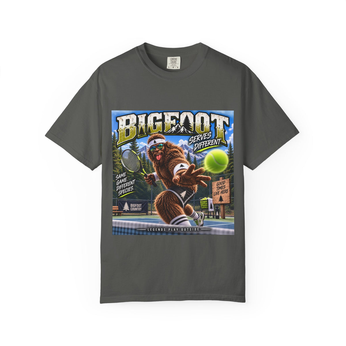 Bigfoot Tennis Graphic T-Shirt | Vintage Sports Monster Illustration