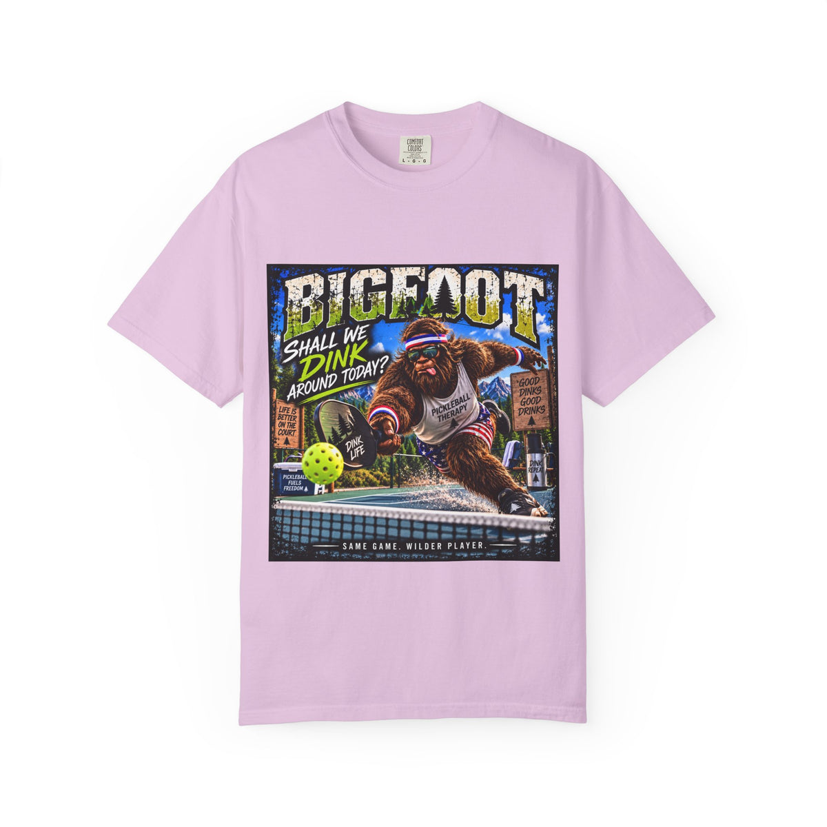 Bigfoot Pickleball Poster Art T-Shirt | Shall We Dink Retro Graphic