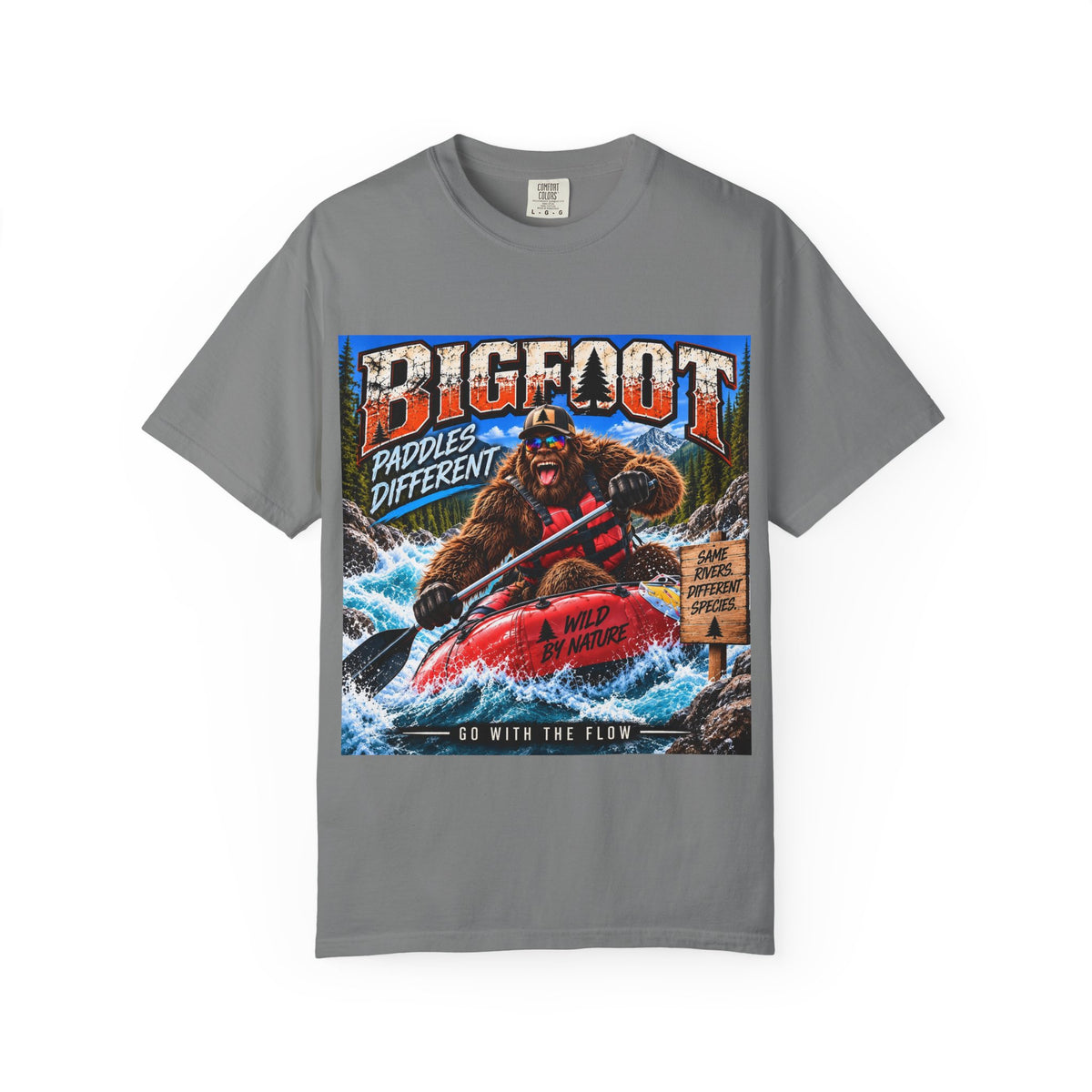 Bigfoot Kayaking Tee | Sasquatch Paddles Different, River Rapids Graphic Shirt