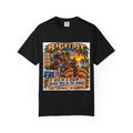 Bigfoot Beach Scene T-shirt | Bigfoot Relaxing in Chair Sunset Graphic
