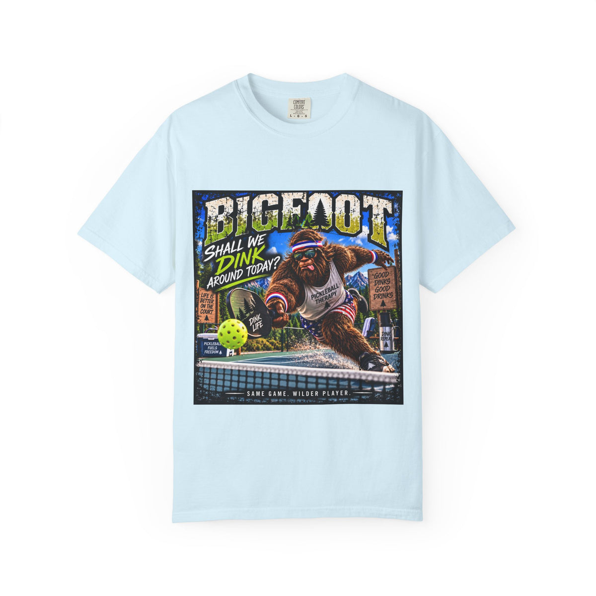 Bigfoot Pickleball Poster Art T-Shirt | Shall We Dink Retro Graphic