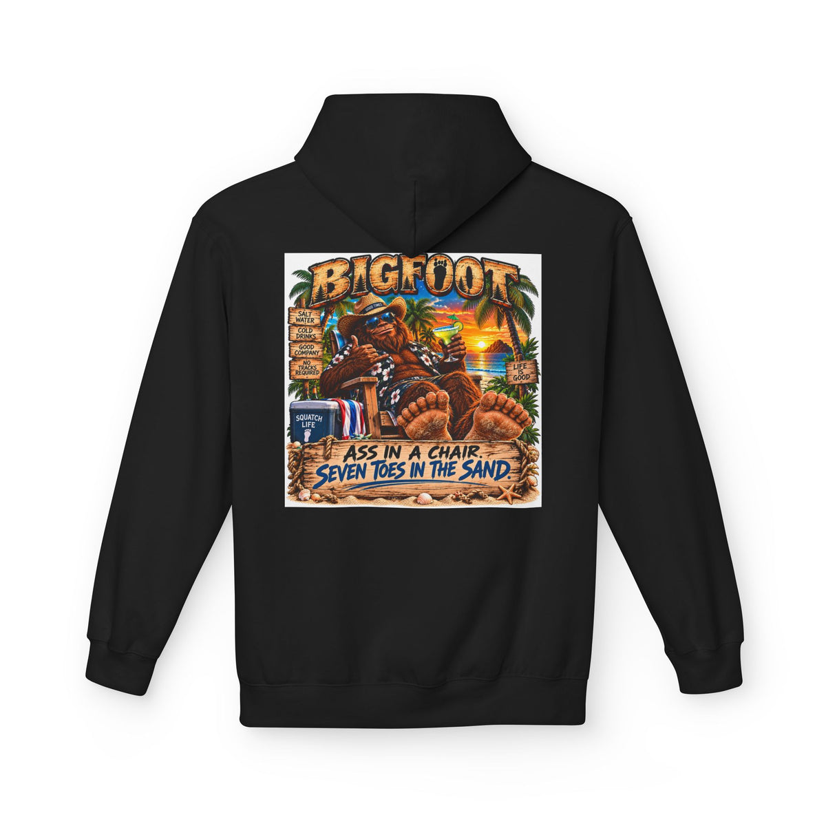 Back Print - Big Lot Vintage Tropical Scene Hoodie | Sunset Palm Trees, Beach Road Sign