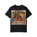 Back Print -Bigfoot Beach Scene T-shirt | Bigfoot Relaxing in Chair Sunset Graphic