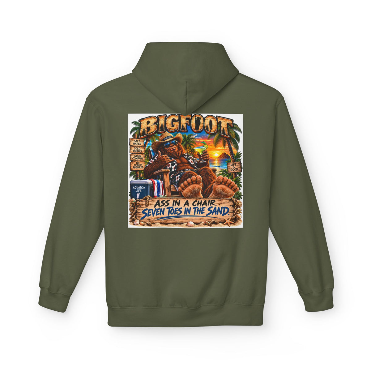 Back Print - Big Lot Vintage Tropical Scene Hoodie | Sunset Palm Trees, Beach Road Sign