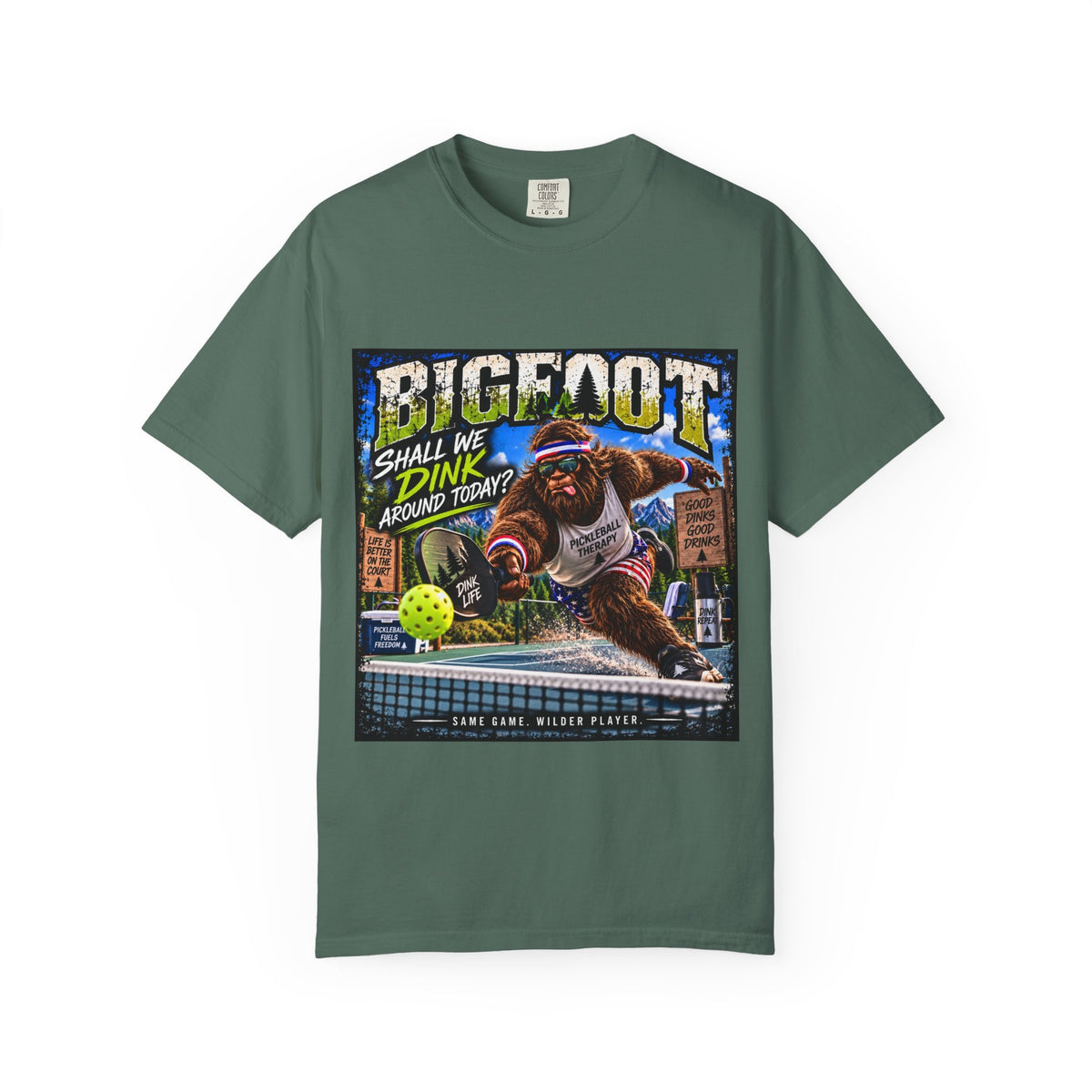 Bigfoot Pickleball Poster Art T-Shirt | Shall We Dink Retro Graphic