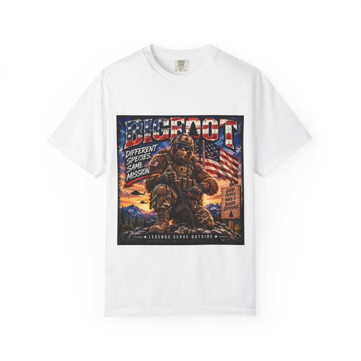 Bigfoot American Flag Illustration T-Shirt | Sasquatch Retro Graphic Tee