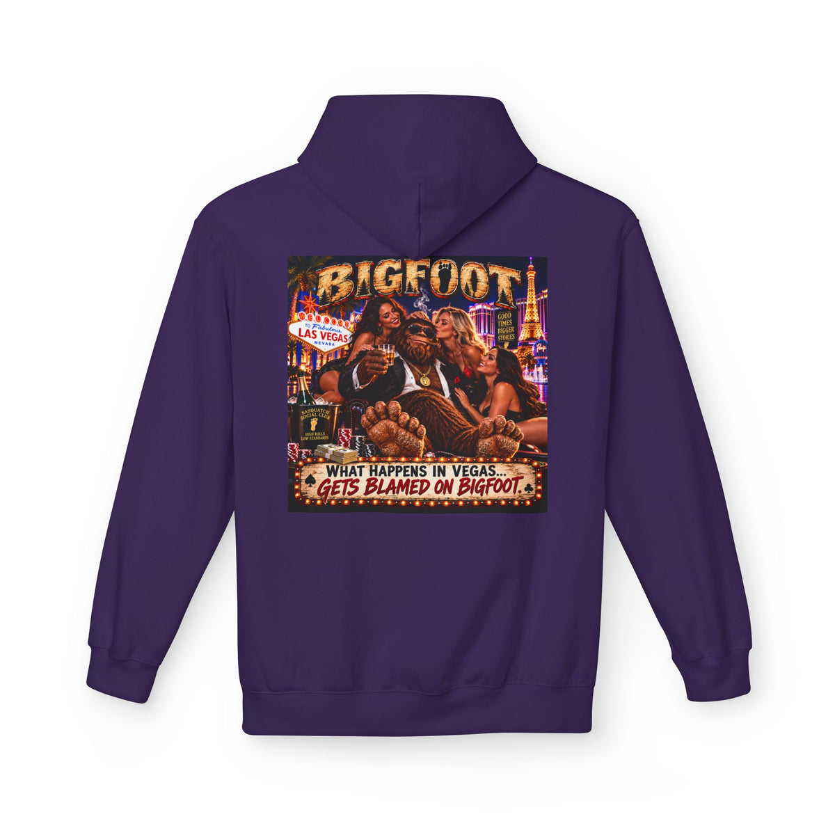 Back Print - Bigfoot Sasquatch Night Out Hoodie | Vintage Cryptid Campfire Design