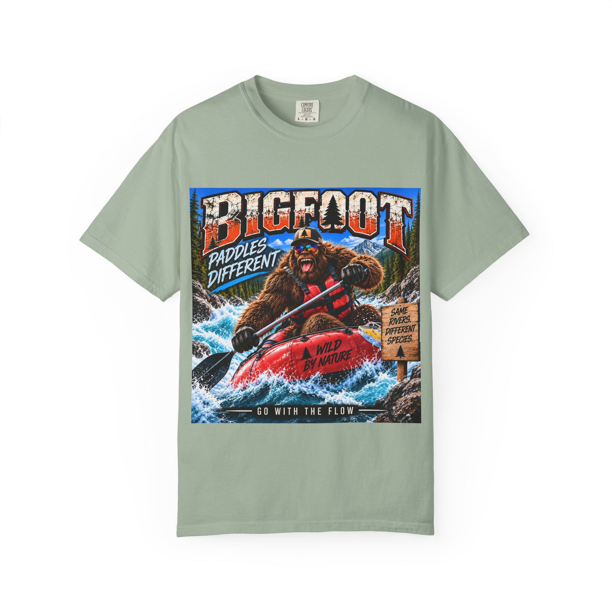 Bigfoot Kayaking Tee | Sasquatch Paddles Different, River Rapids Graphic Shirt