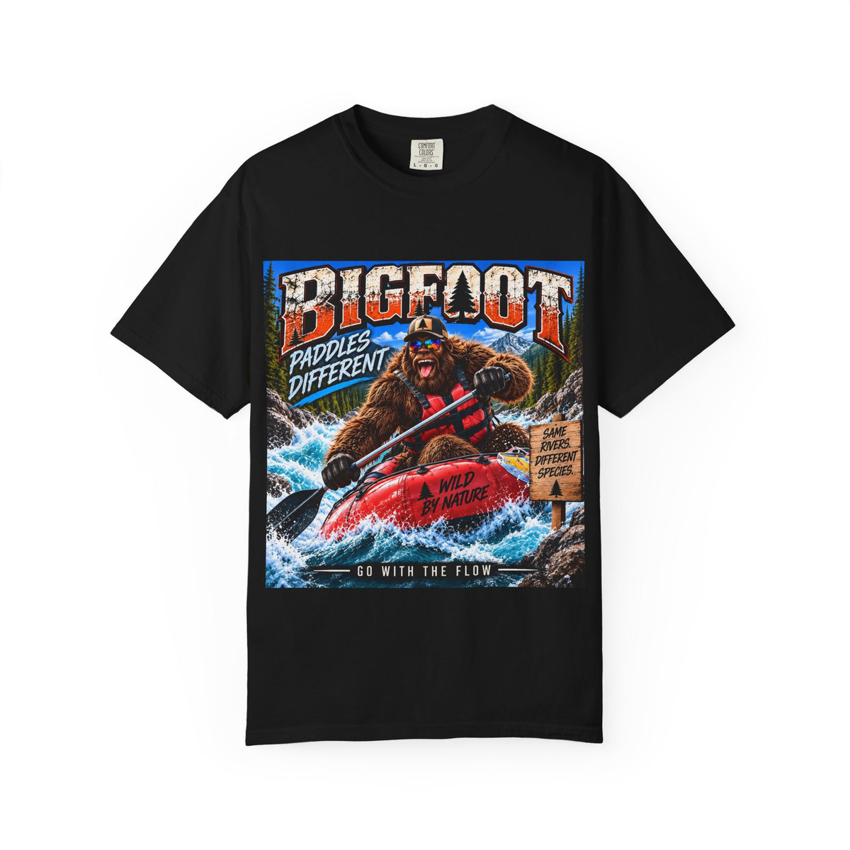 Bigfoot Kayaking Tee | Sasquatch Paddles Different, River Rapids Graphic Shirt