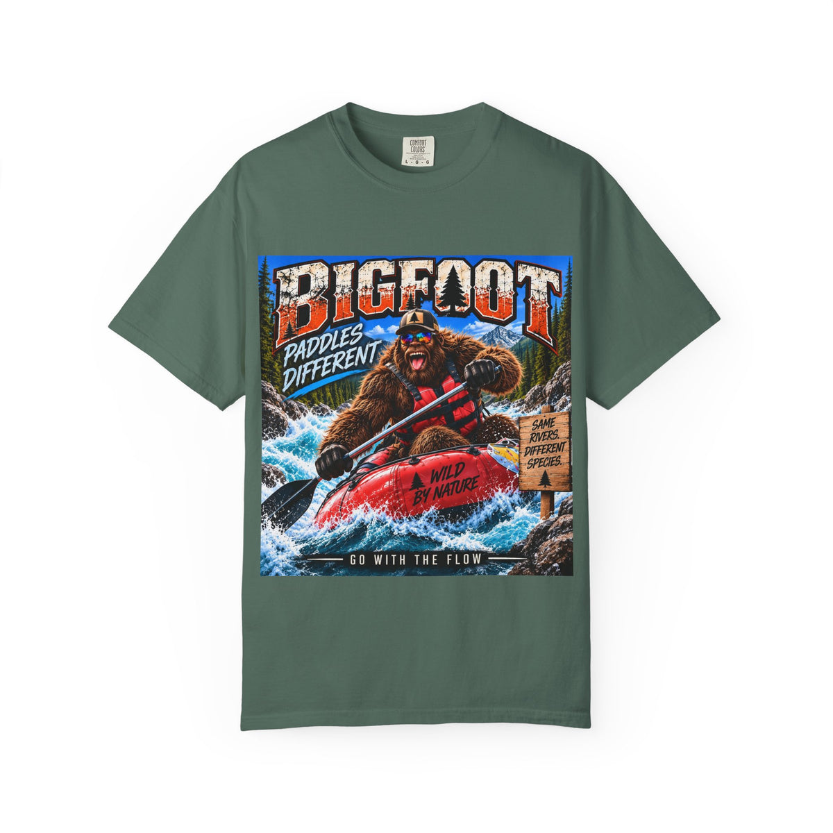 Bigfoot Kayaking Tee | Sasquatch Paddles Different, River Rapids Graphic Shirt