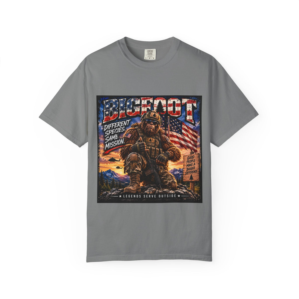 Bigfoot American Flag Illustration T-Shirt | Sasquatch Retro Graphic Tee