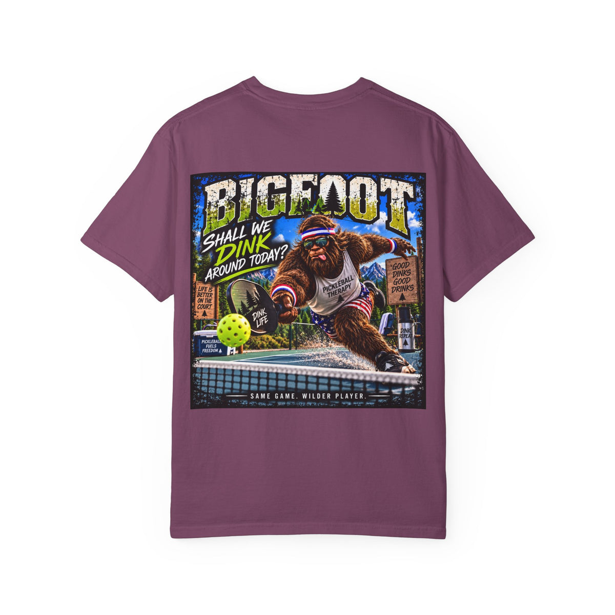Back Print - Bigfoot Pickleball Poster Art T-Shirt | Shall We Dink Retro Graphic