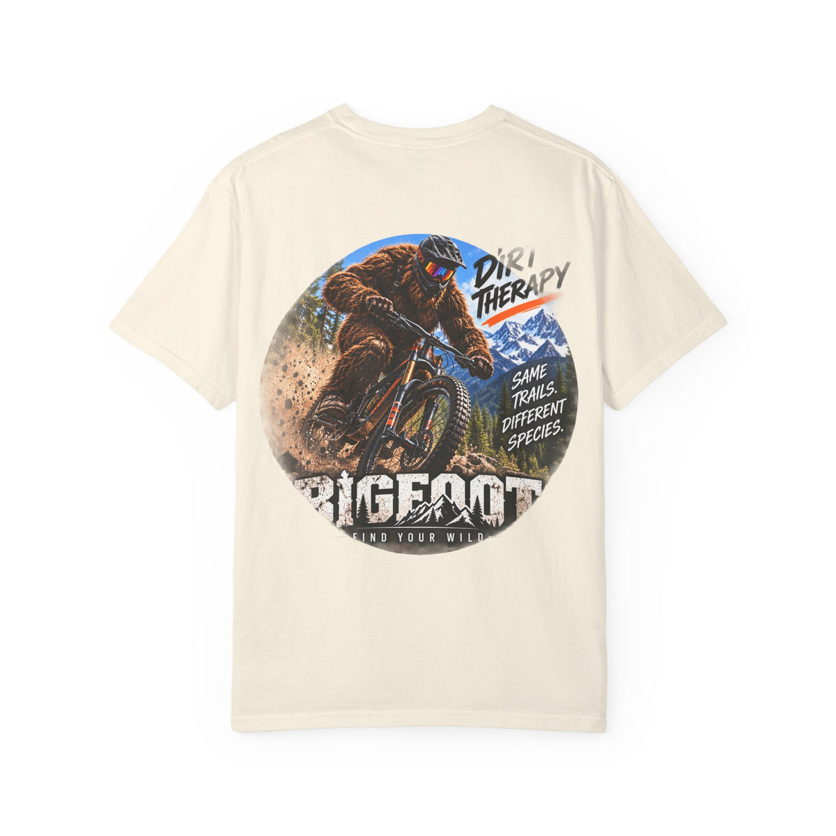 BackPrint -  Dirt Therapy Mountain Biker Graphic T-Shirt | Bigfoot Trail Adventure