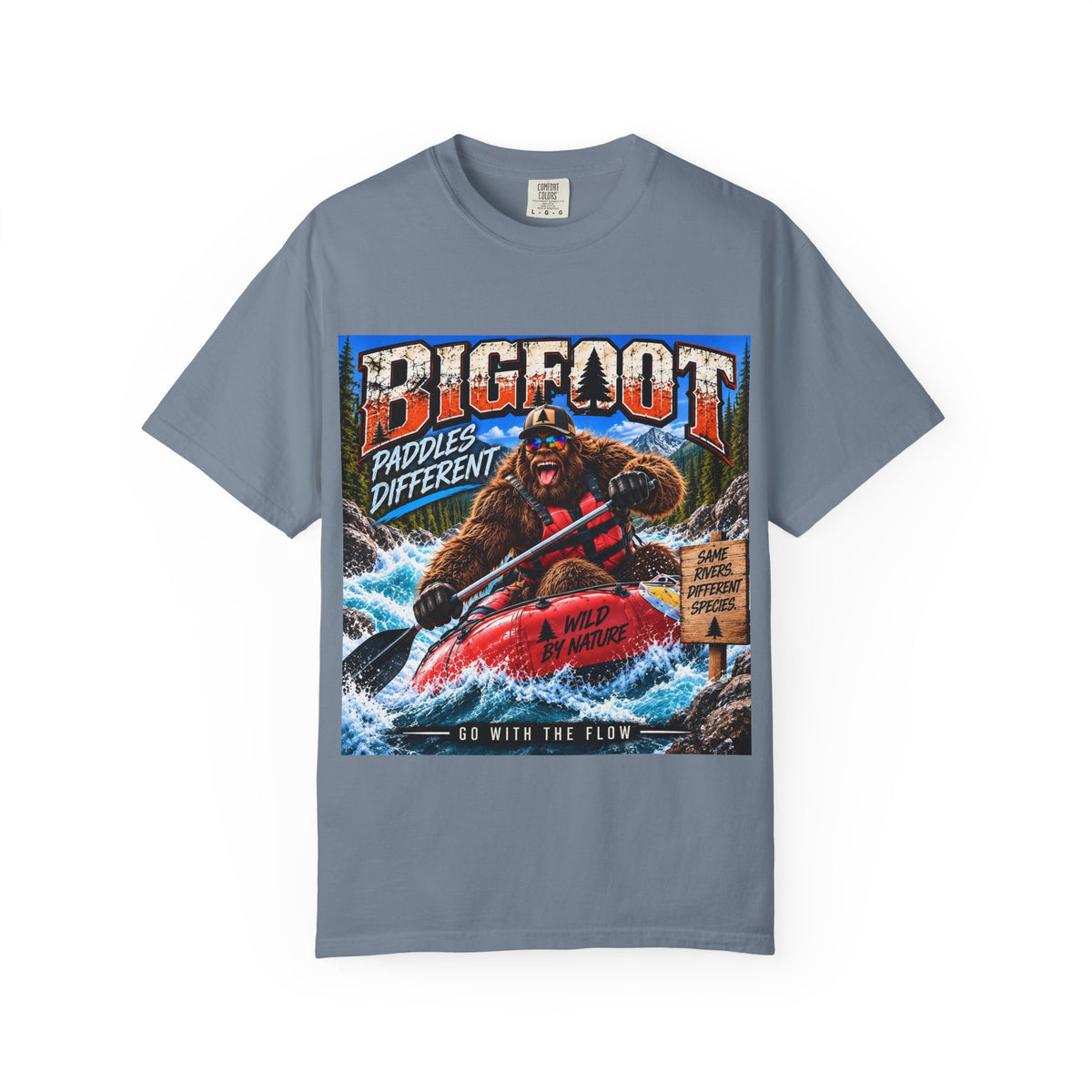 Bigfoot Kayaking Tee | Sasquatch Paddles Different, River Rapids Graphic Shirt