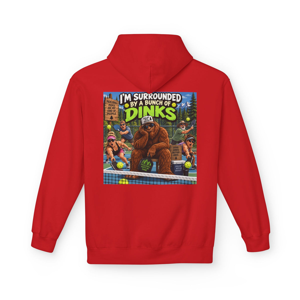 Back Print - I'm Surrounded by Dinos Hoodie | Retro Cartoon Dinosaur Illustration