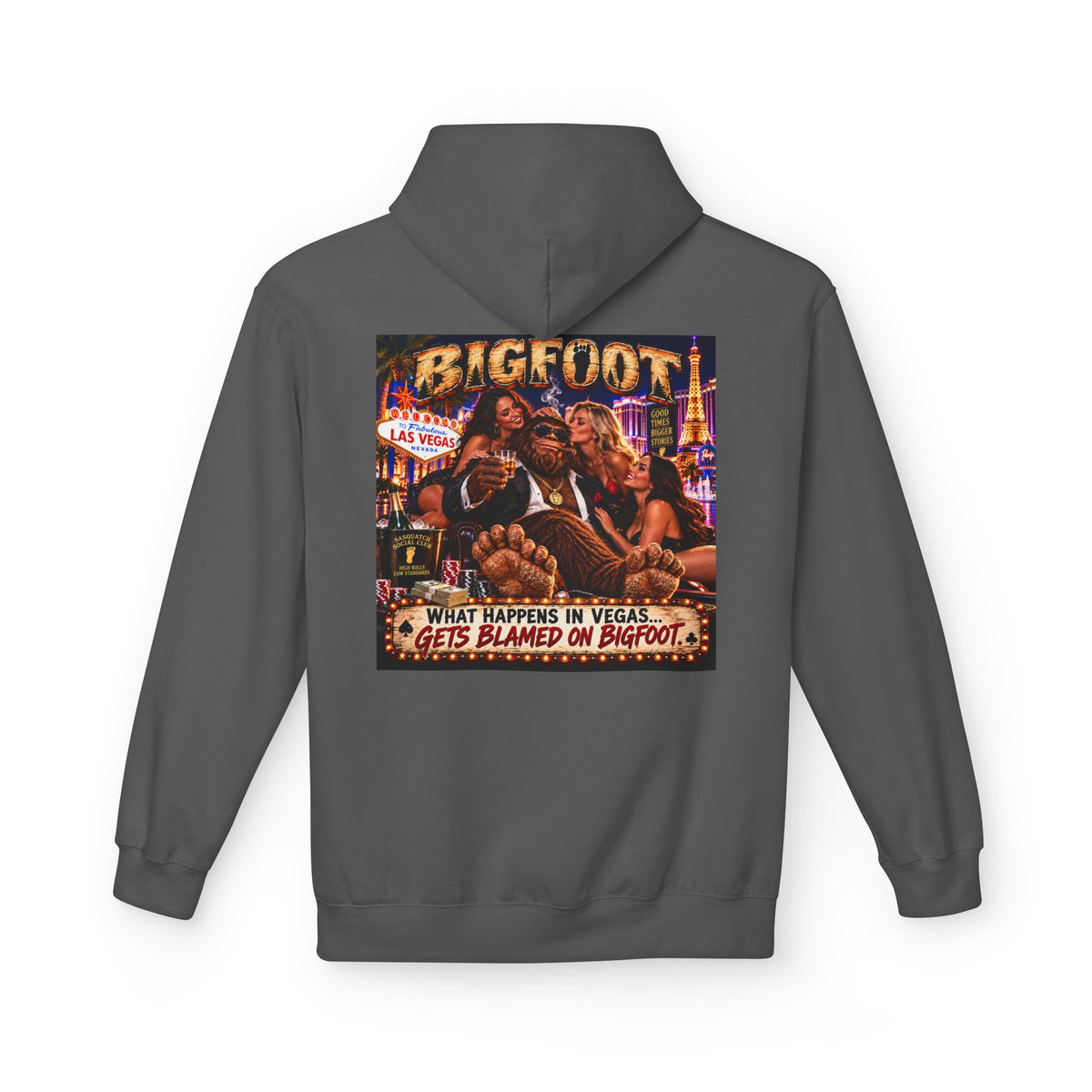 Back Print - Bigfoot Sasquatch Night Out Hoodie | Vintage Cryptid Campfire Design
