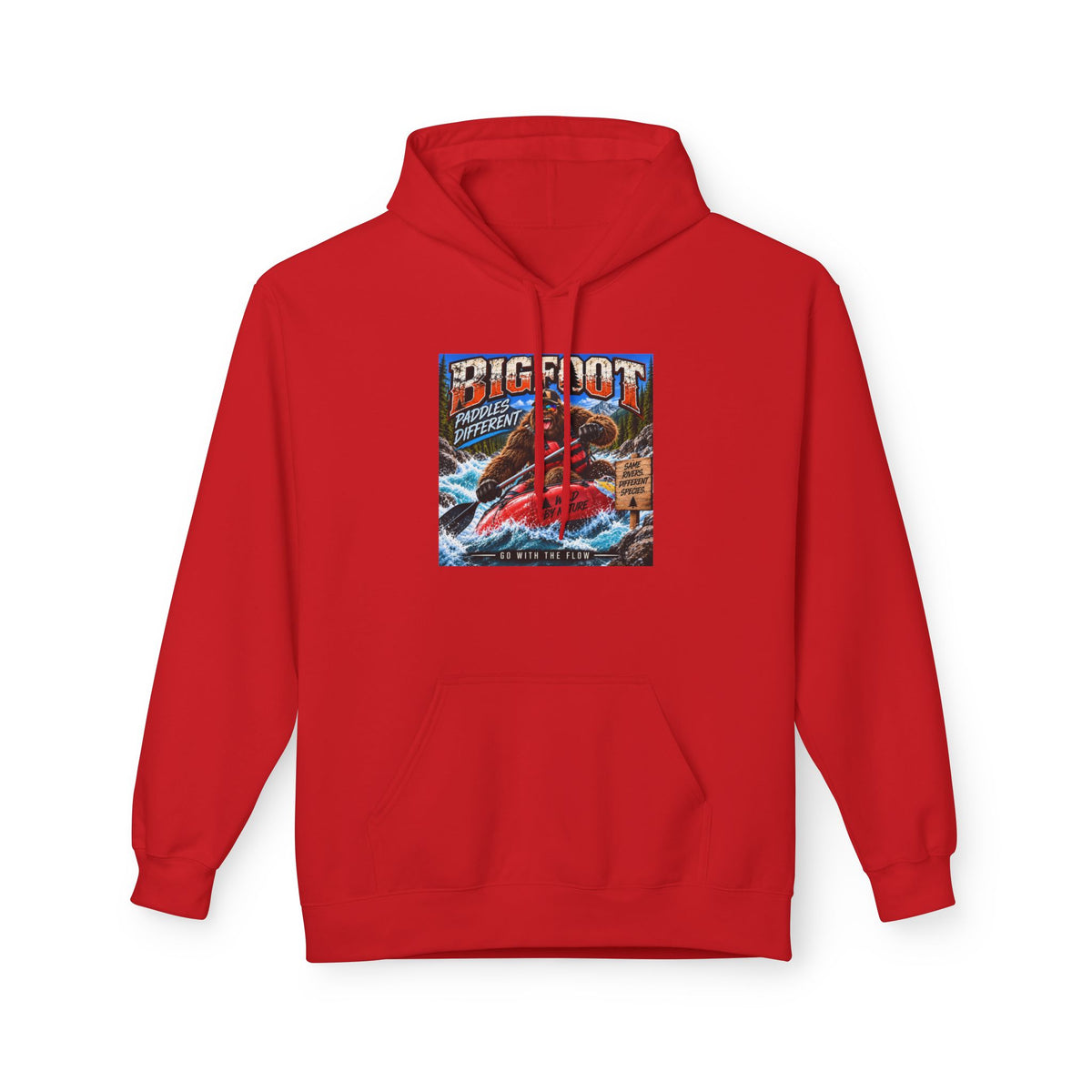 Bigfoot River Adventure Hoodie | Sasquatch Retro Poster Design