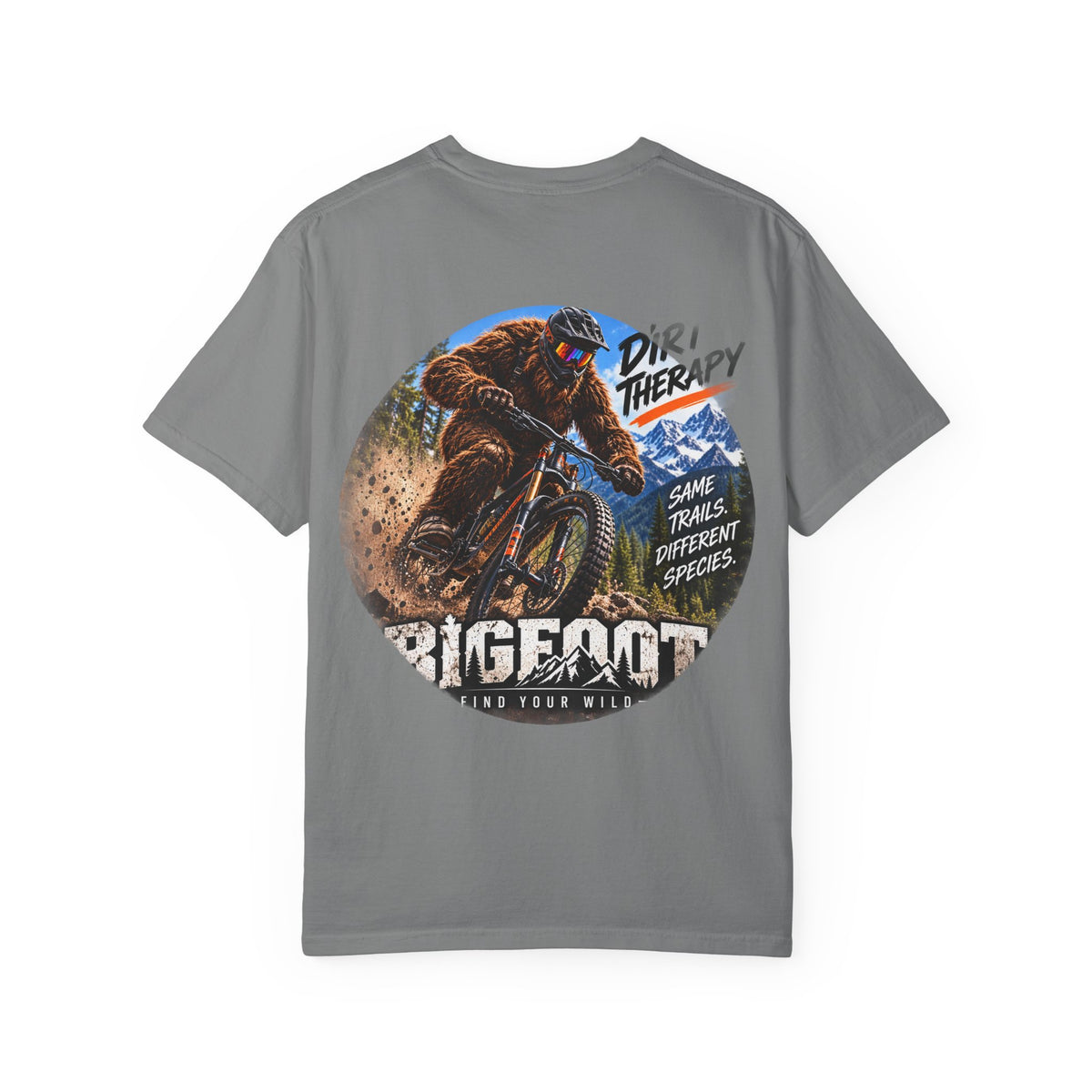 BackPrint -  Dirt Therapy Mountain Biker Graphic T-Shirt | Bigfoot Trail Adventure
