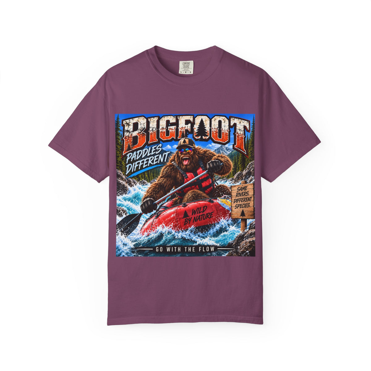 Bigfoot Kayaking Tee | Sasquatch Paddles Different, River Rapids Graphic Shirt