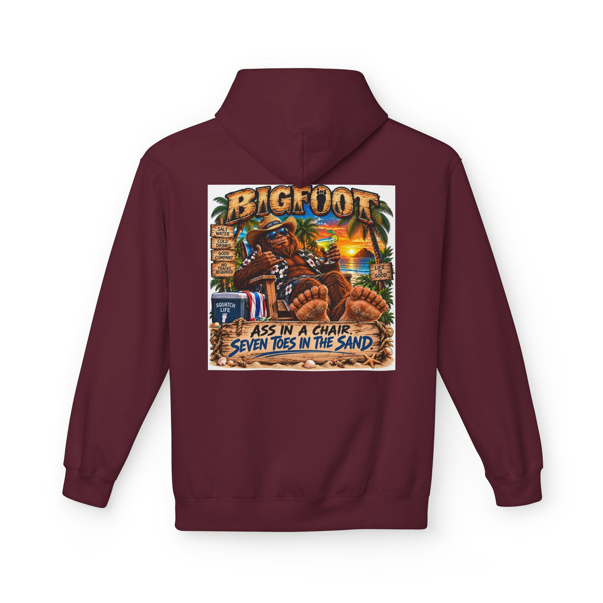 Back Print -  Big Lot Vintage Tropical Scene Hoodie | Sunset Palm Trees, Beach Road Sign