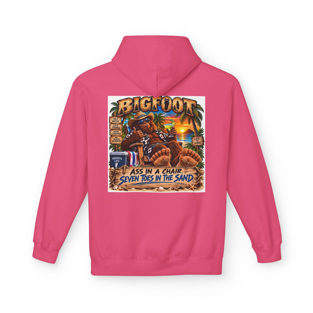 Back Print - Big Lot Vintage Tropical Scene Hoodie | Sunset Palm Trees, Beach Road Sign