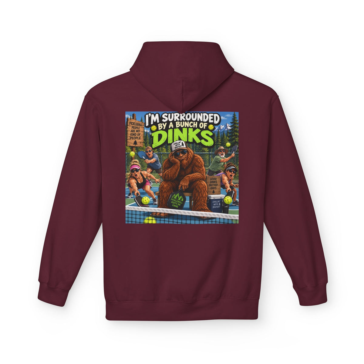 Back Print - I'm Surrounded by Dinos Hoodie | Retro Cartoon Dinosaur Illustration
